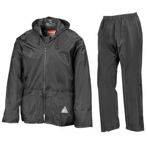Result Mens Heavyweight Waterproof Rain Suit ( Zip Jacket & Trouser Suit) / Blac